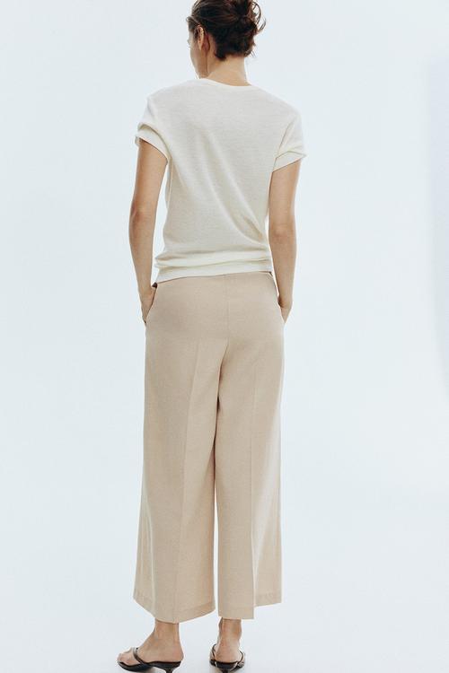Wide ankle-length trousers - ligh beige