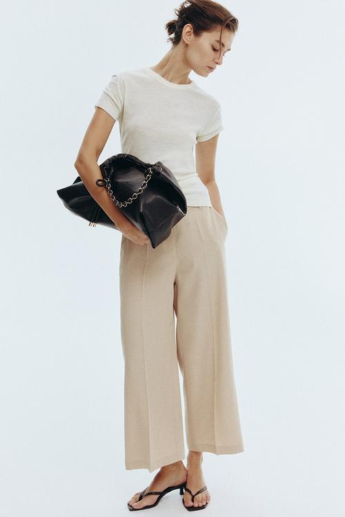 Wide ankle-length trousers - ligh beige
