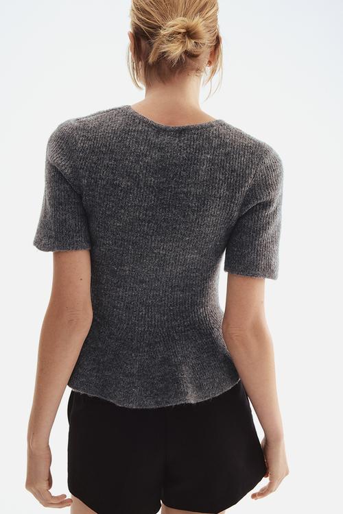 Rib-knit peplum top - dark grey marl