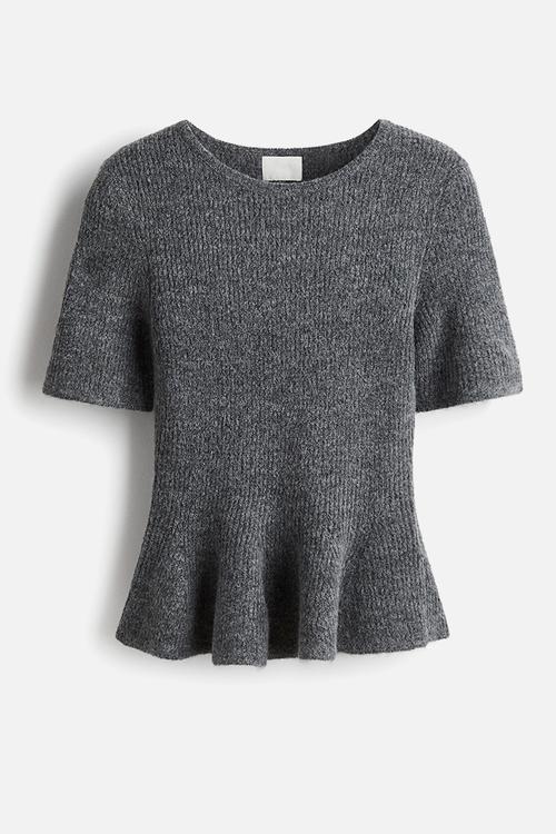 Rib-knit peplum top - dark grey marl