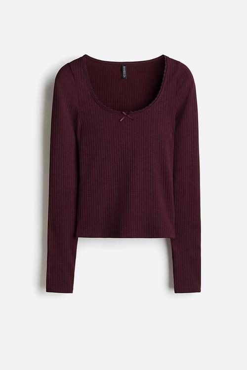 Ribbed jersey top - burgundy