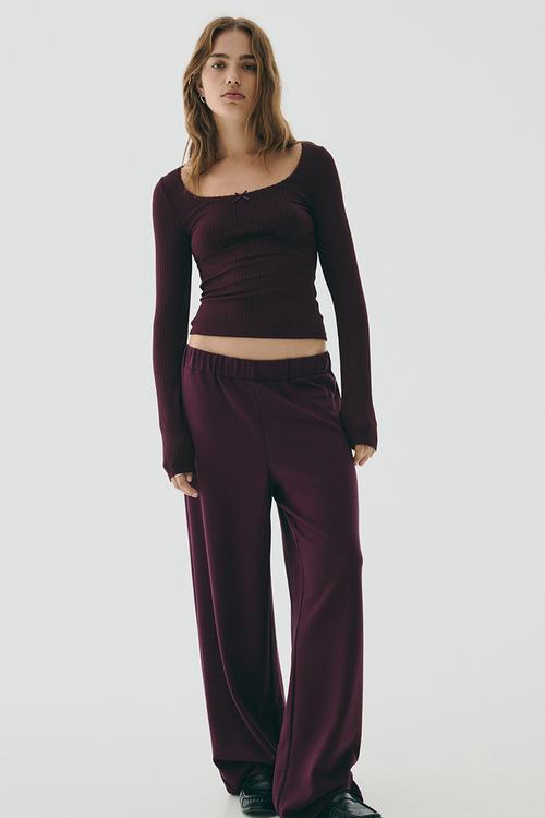 Ribbed jersey top - burgundy