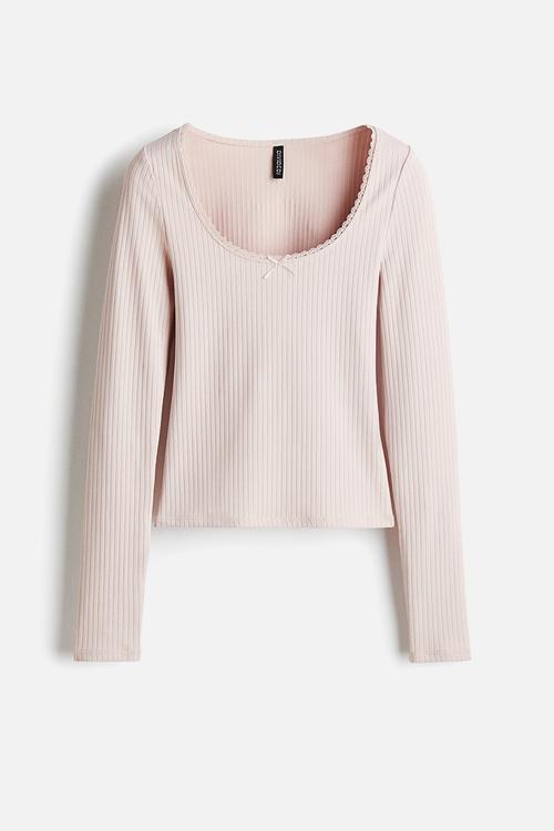 Ribbed jersey top - powder  pink