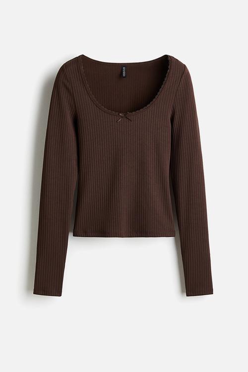 Ribbed jersey top - brown