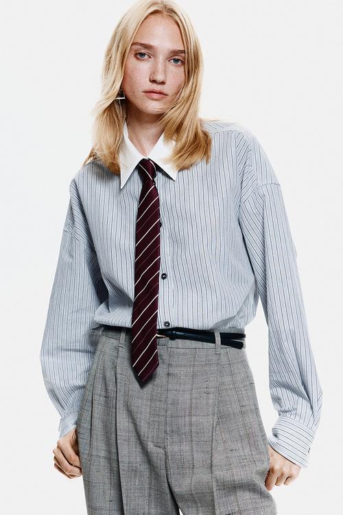 Oversized poplin shirt - light grey/striped