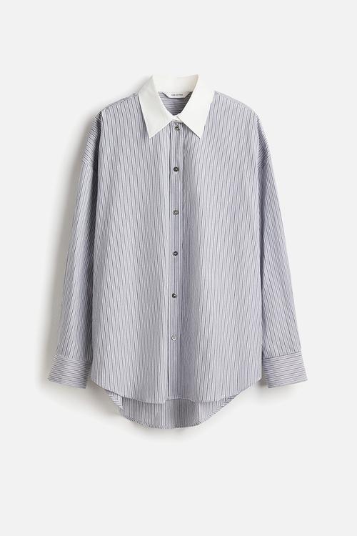 Oversized poplin shirt - light grey/striped
