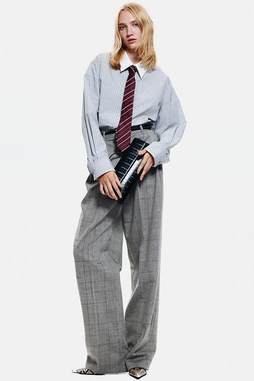 Oversized poplin shirt - light grey/striped