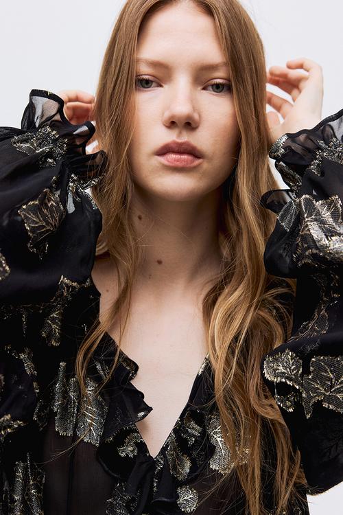Jacquard-weave blouse -  black/patterned