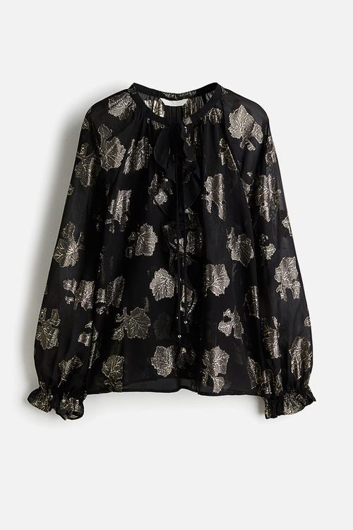 Jacquard-weave blouse -  black/patterned