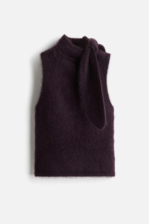 Mohair-blend scarf-collar top - dark purple