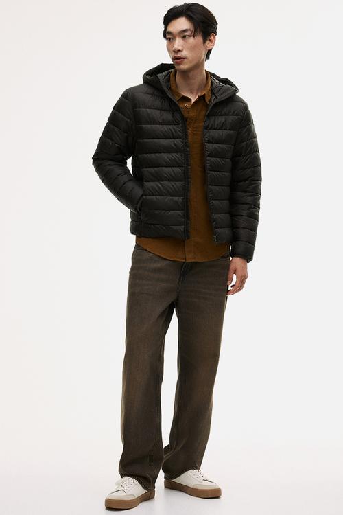 Slim fit lightweight puffer jacket - dark khaki green