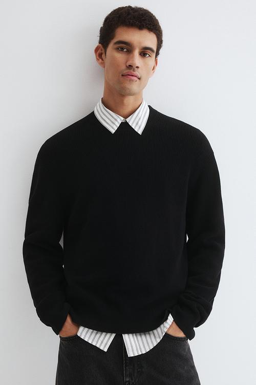 Regular fit rib-knit jumper - black