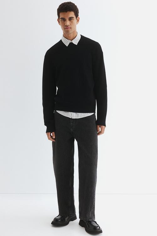 Regular fit rib-knit jumper - black