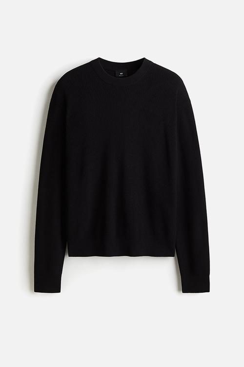 Regular fit rib-knit jumper - black