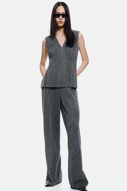 V-neck top - dark grey/herringbone pattern