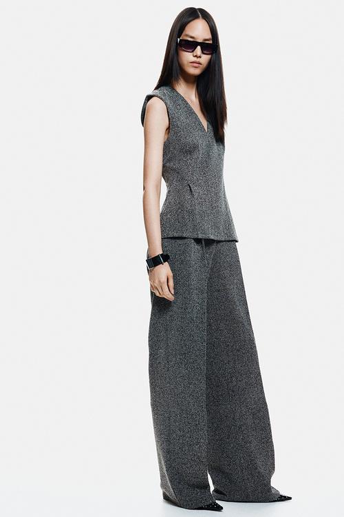 V-neck top - dark grey/herringbone pattern