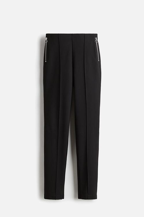 Zip-hem interlock trousers - black