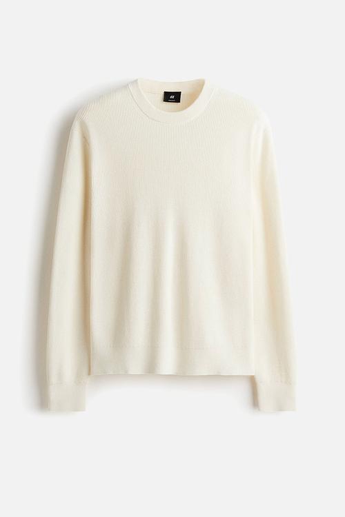 Regular fit rib-knit jumper - cream