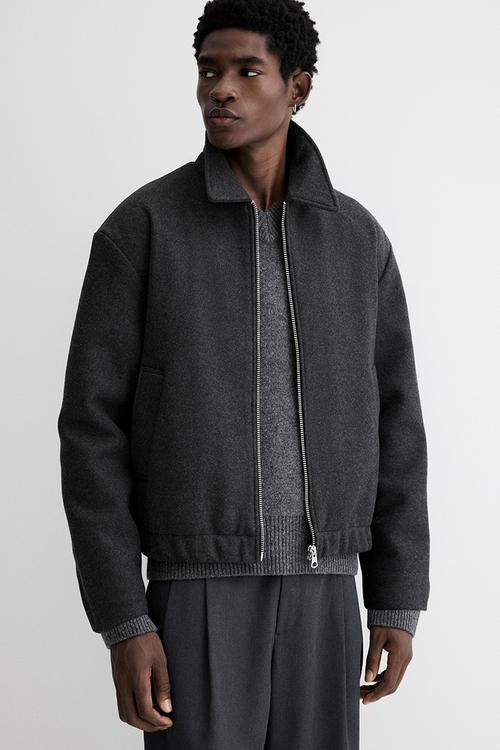 Regular fit felted shacket - dark grey
