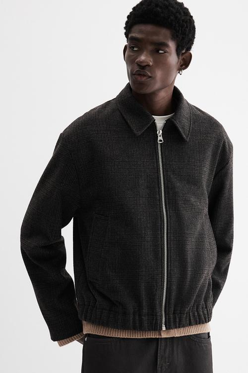 Regular fit felted shacket - dark brown