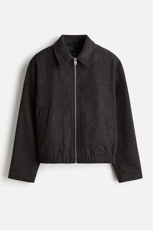 Regular fit felted shacket - dark brown