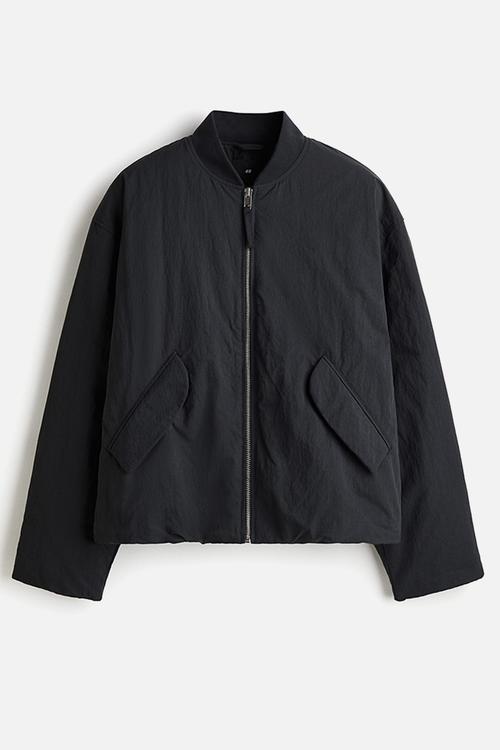Loose fit nylon bomber jacket - black