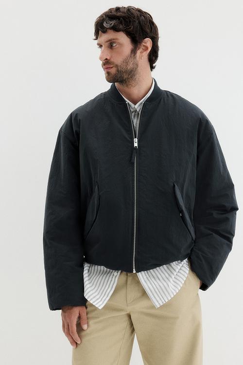 Loose fit nylon bomber jacket - black