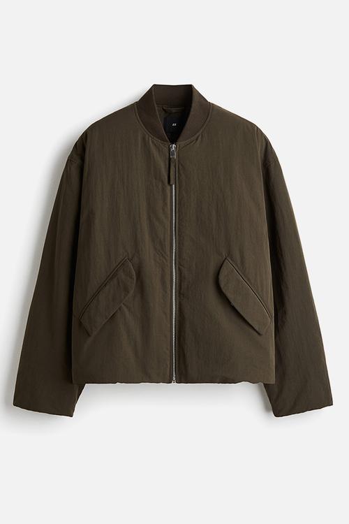 Loose fit nylon bomber jacket - dark khaki green