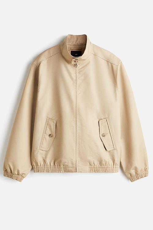 Loose fit funnel-neck jacket - beige