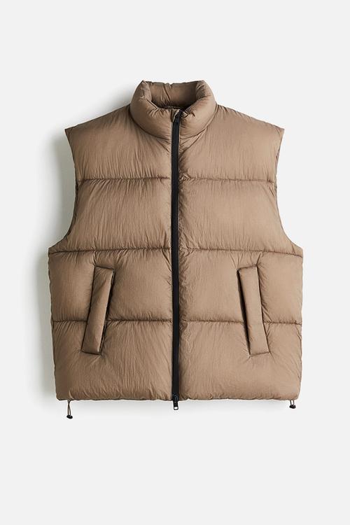 Regular fit water-repellent puffer gilet - dark beige