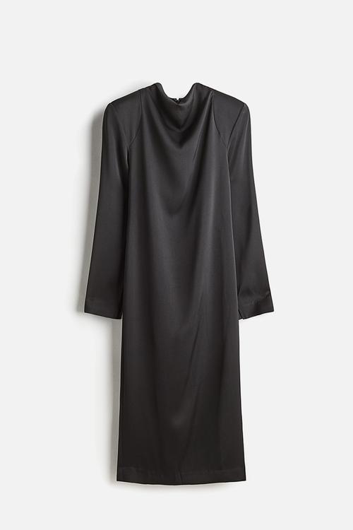 Cowl-neck satin dress - black