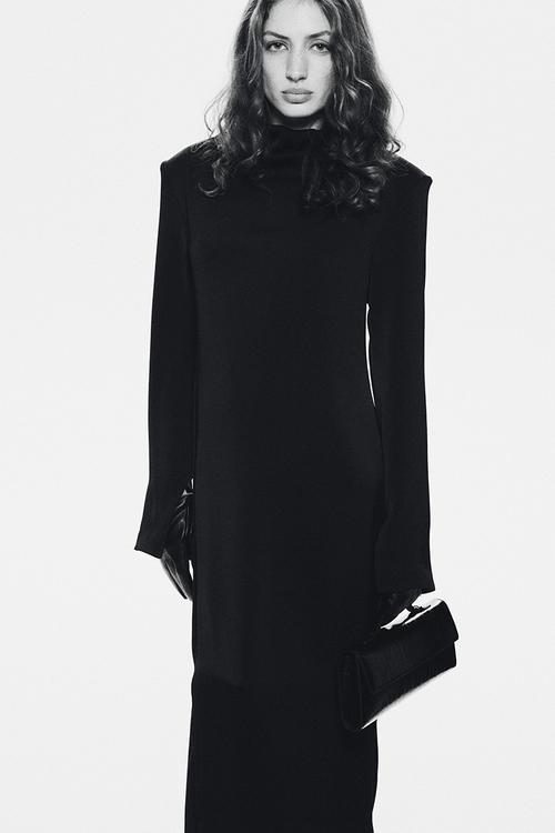 Cowl-neck satin dress - black
