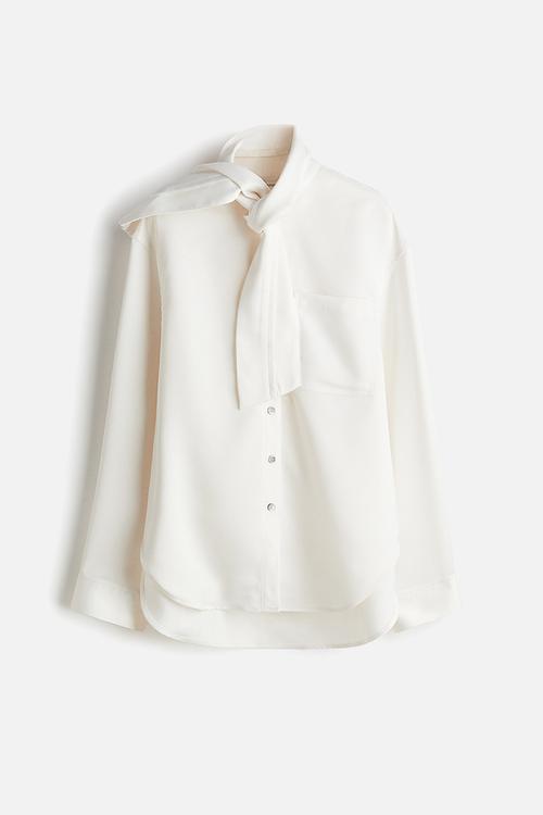Bow-collar blouse - white