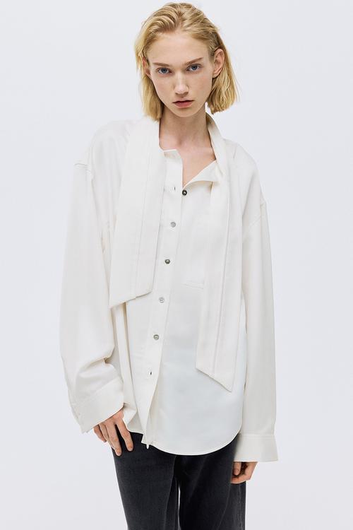 Bow-collar blouse - white