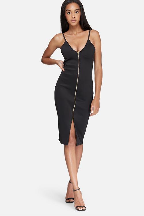 Zip front scuba bodycon dress