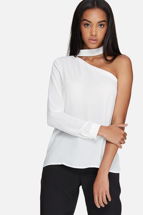 Choker neck one shoulder blouse