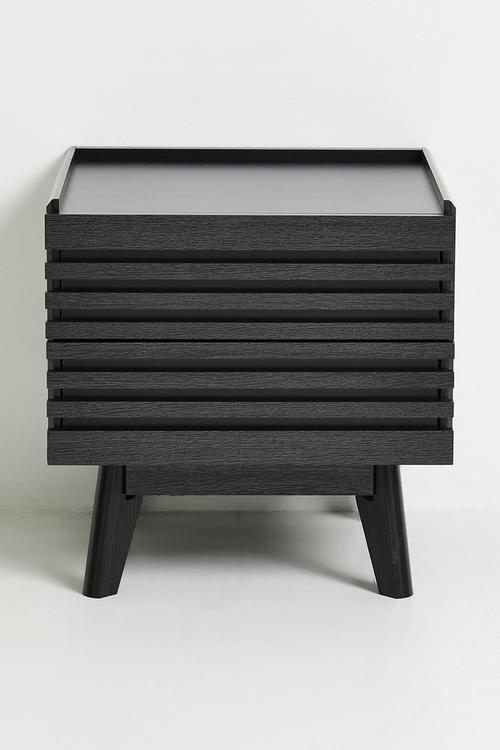 Slatted Bedside Table Set of 2 - Black