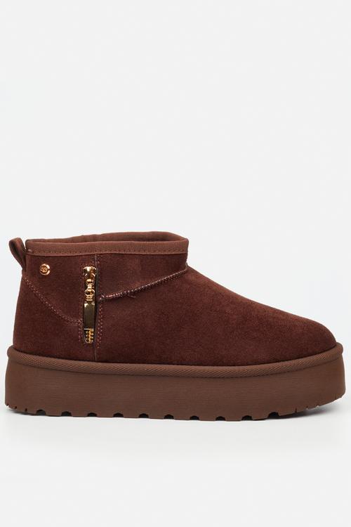 Bae 9 gold zip fur ankle boot - chocolate