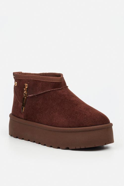 Bae 9 gold zip fur ankle boot - chocolate