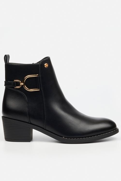 Brook 1 gold buckle ankle boot - black