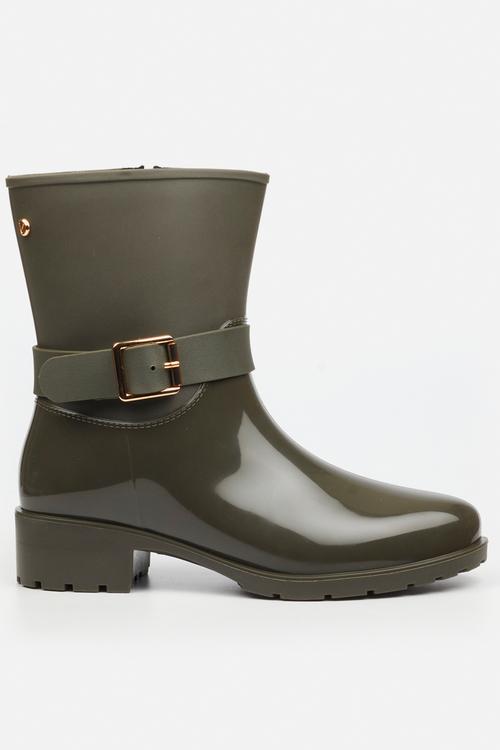 Cloudy 2 gold buckle rain ankle boot - khaki