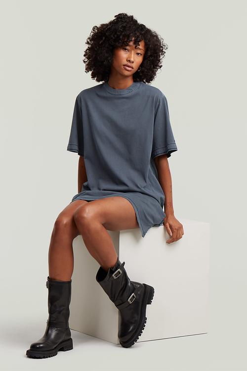 Woven mix washed jersey dress wmn - dark blue