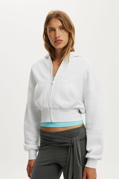 Oversized Zip Through Hoodie - Light Grey Marle