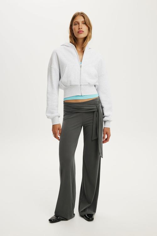 Oversized Zip Through Hoodie - Light Grey Marle