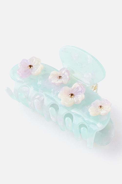 Lily Hair Claw - Green Marble Diamante Flower