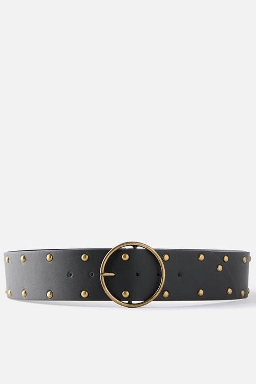 Tessa Belt Brushed Gold Studs - Black