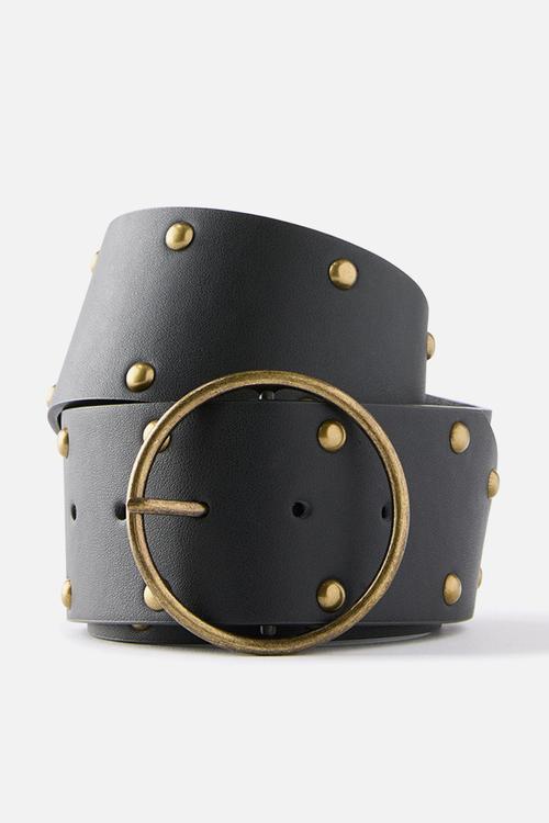 Tessa Belt Brushed Gold Studs - Black