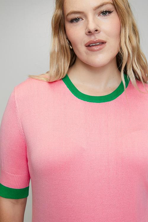 Plus Knitwear Top - Pink & Green