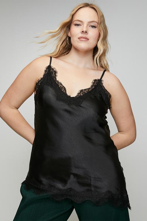 Plus Lace Satin Cami - Black