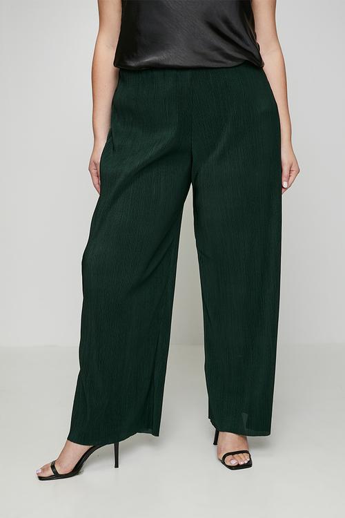 Plus Pull on Plisse Pants - Bottle Green
